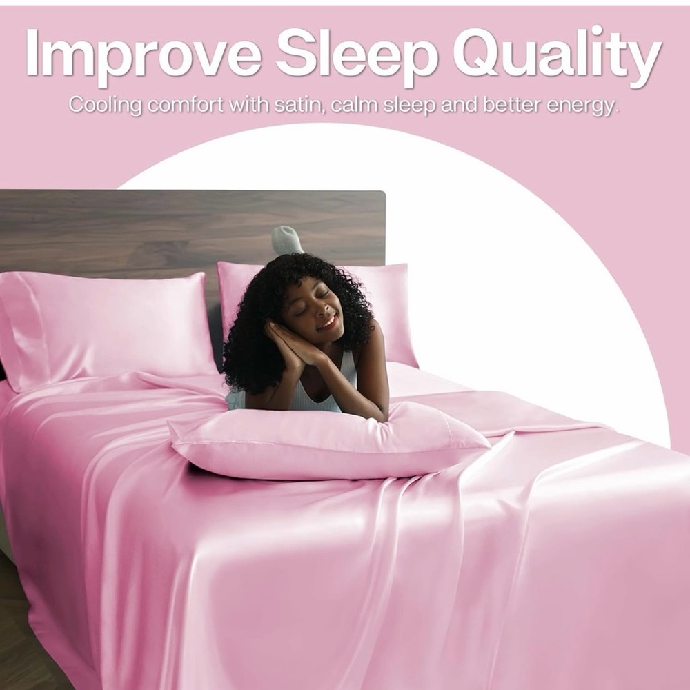 Pink Satin Silky Luxurious Queen Pillowcase Set Breathable Cooling Pillowcase - Picture 4 of 5
